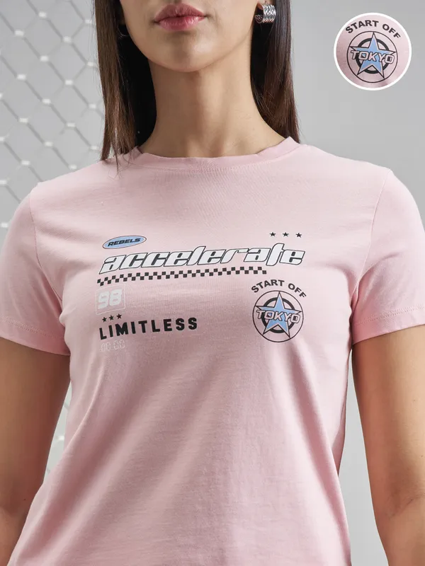 Street By Tokyo Talkies Women Pink Printed Round Neck T-Shirt