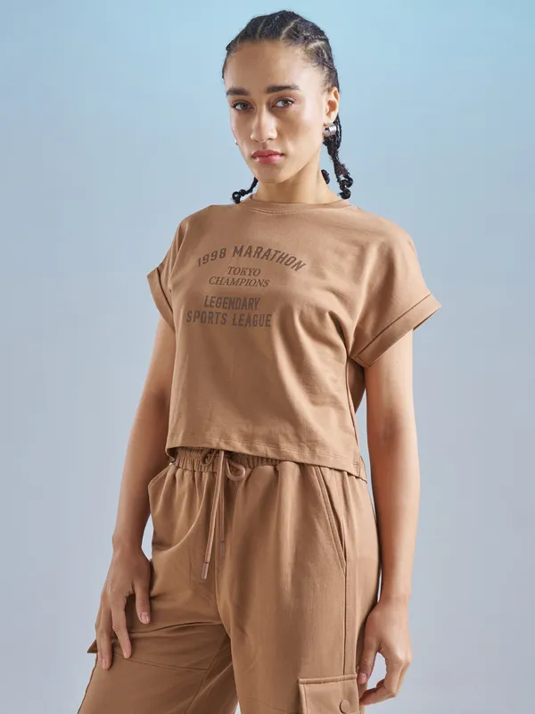 Street By Tokyo Talkies Women Brown Printed Round Neck T-Shirt