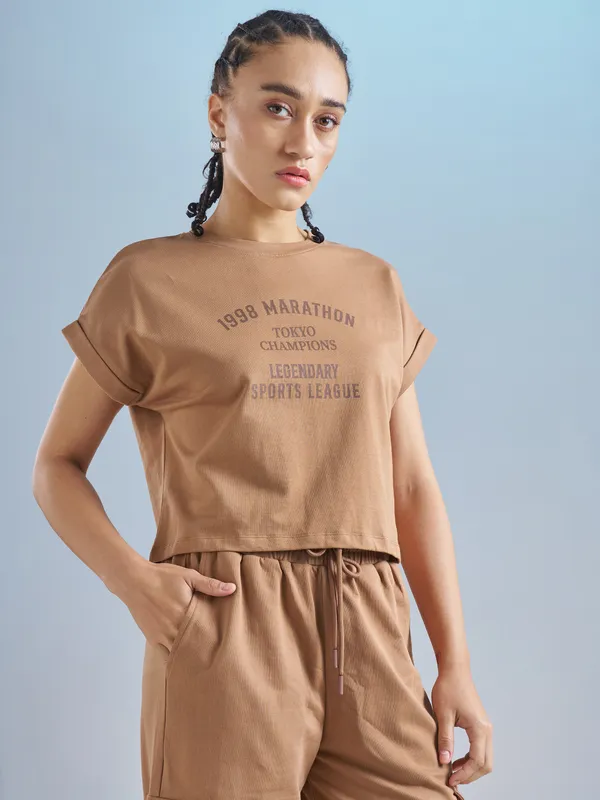 Street By Tokyo Talkies Women Brown Printed Round Neck T-Shirt