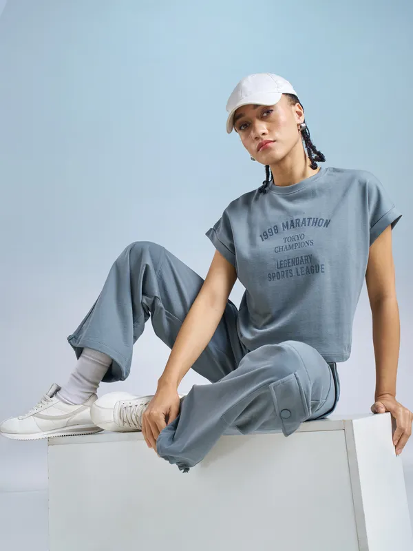 Street By Tokyo Talkies Women Blue Printed Round Neck T-Shirt