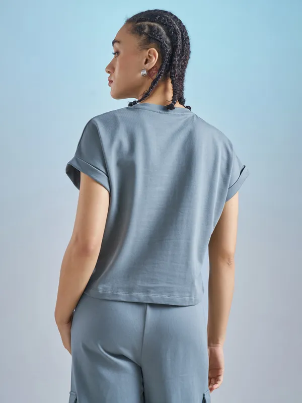 Street By Tokyo Talkies Women Blue Printed Round Neck T-Shirt