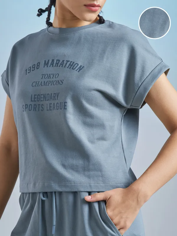 Street By Tokyo Talkies Women Blue Printed Round Neck T-Shirt