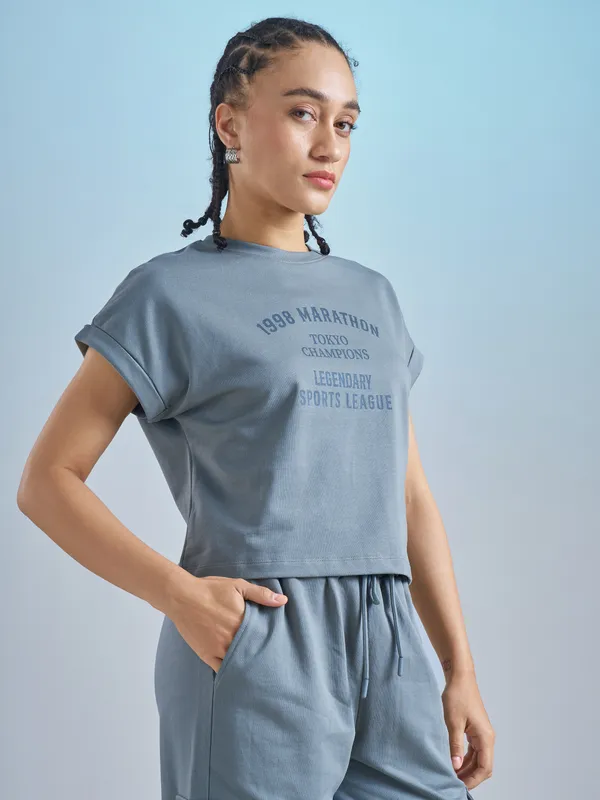 Street By Tokyo Talkies Women Blue Printed Round Neck T-Shirt