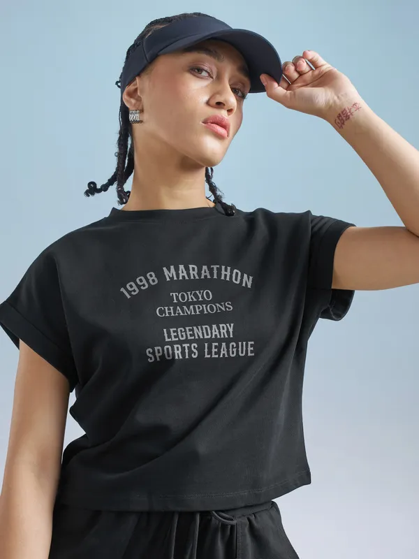 Street By Tokyo Talkies Women Black Printed Round Neck T-Shirt