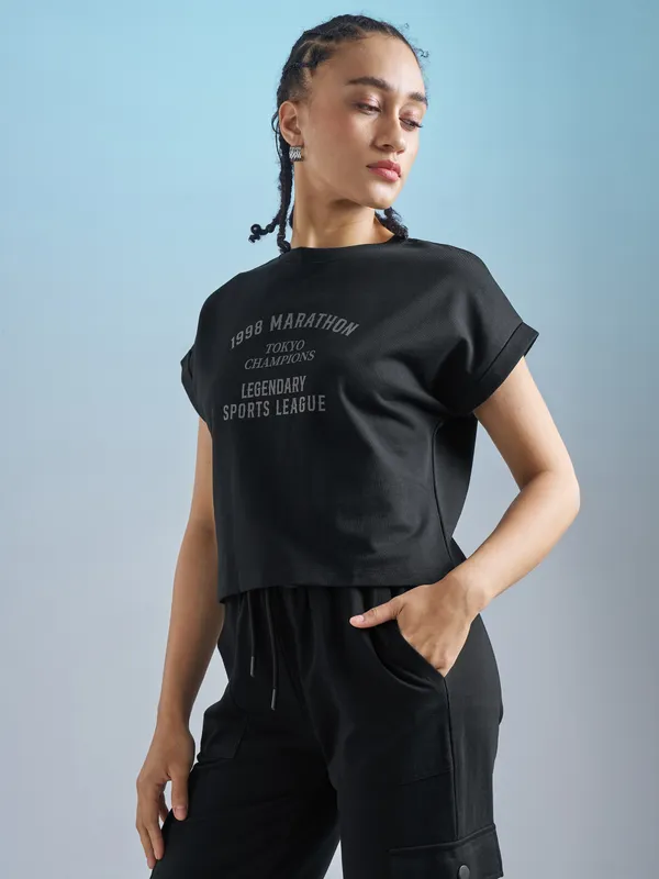 Street By Tokyo Talkies Women Black Printed Round Neck T-Shirt