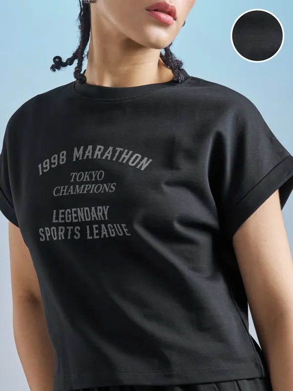 Street By Tokyo Talkies Women Black Printed Round Neck T-Shirt