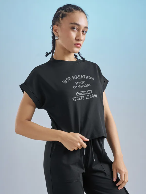 Street By Tokyo Talkies Women Black Printed Round Neck T-Shirt