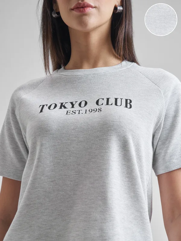 Street By Tokyo Talkies Women Grey Printed Round Neck T-Shirt