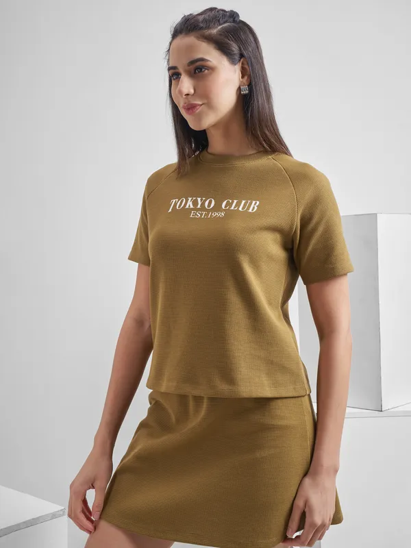 Street By Tokyo Talkies Women Brown Printed Round Neck T-Shirt