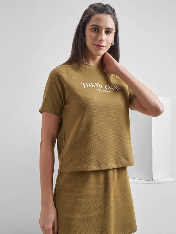 Street By Tokyo Talkies Women Brown Printed Round Neck T-Shirt