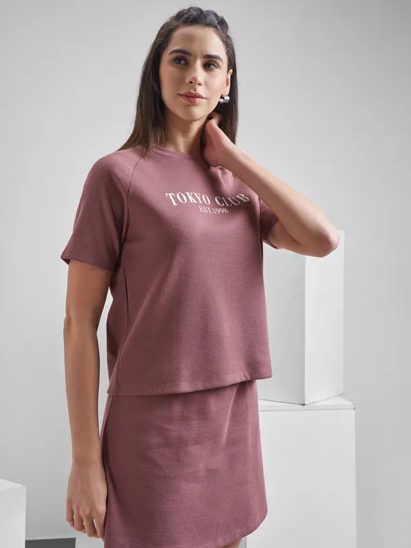 Street By Tokyo Talkies Women Purple Printed Round Neck T-Shirt