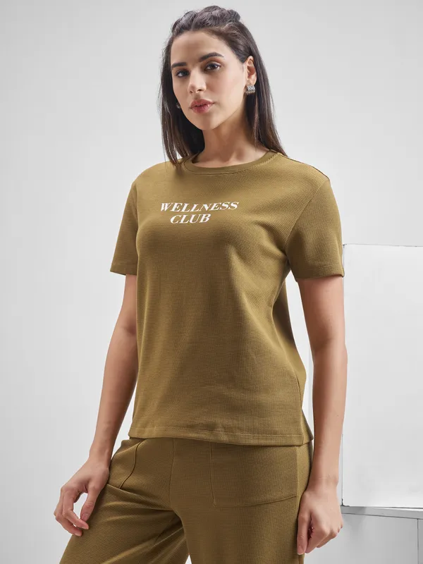 Street By Tokyo Talkies Women Brown Printed Round Neck T-Shirt
