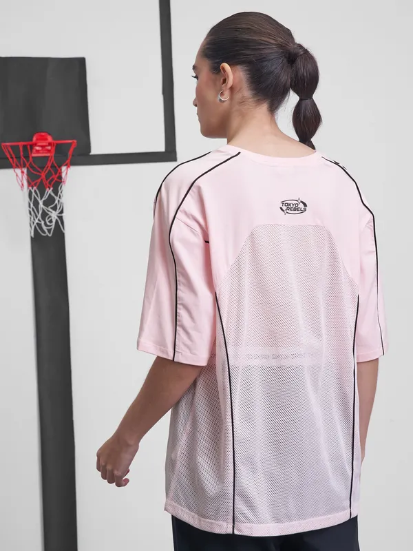 Street By Tokyo Talkies Women Pink Printed Round Neck Oversized Fit T-Shirt