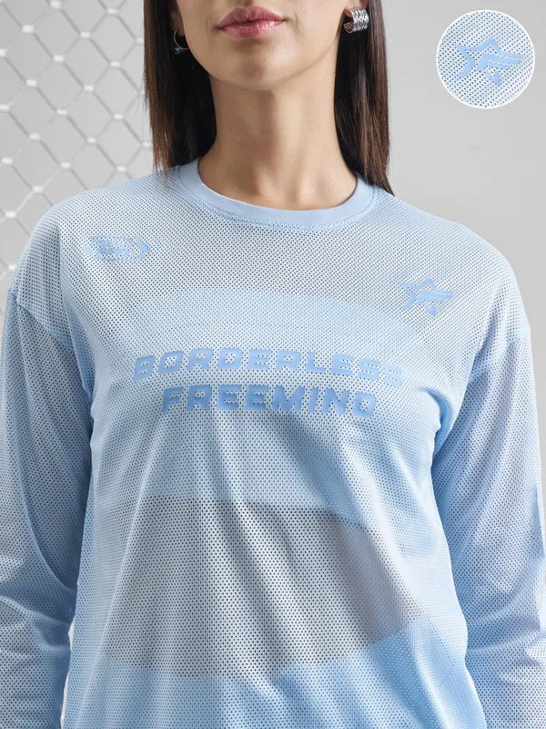 Street By Tokyo Talkies Women Blue Printed Round Neck T-Shirt