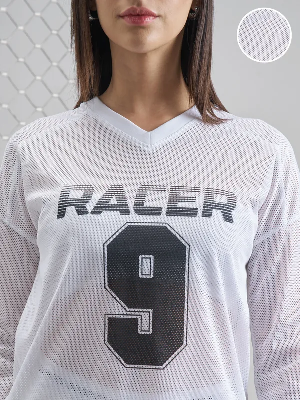 Street By Tokyo Talkies Women White Printed V-Neck T-Shirt