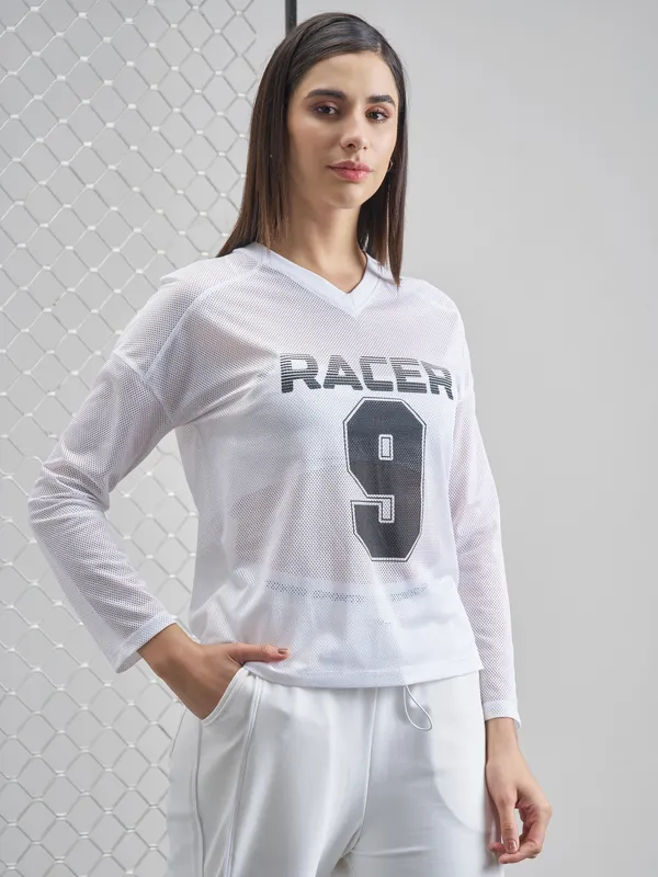 Street By Tokyo Talkies Women White Printed V-Neck T-Shirt