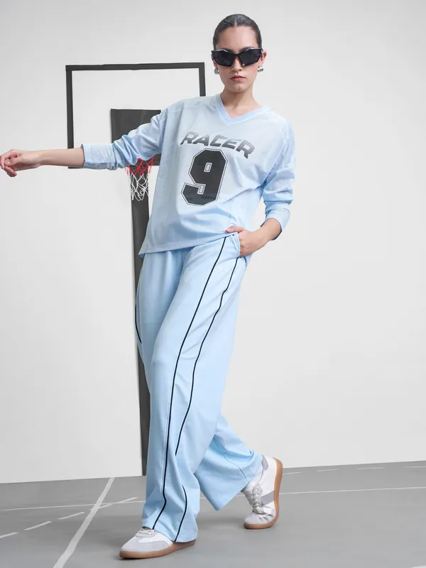 Street By Tokyo Talkies Women Blue Printed V-Neck T-Shirt