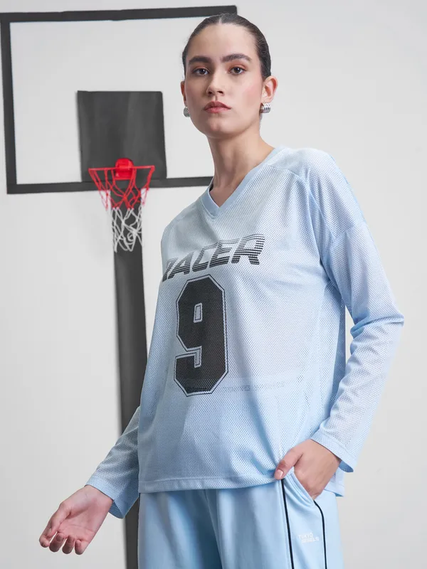 Street By Tokyo Talkies Women Blue Printed V-Neck T-Shirt