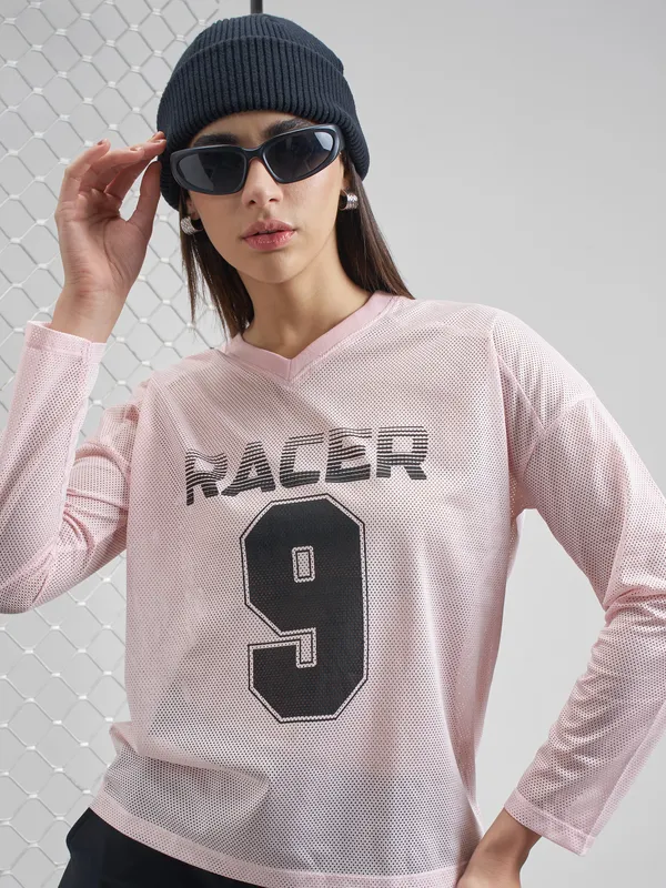 Street By Tokyo Talkies Women Pink Printed V-Neck T-Shirt