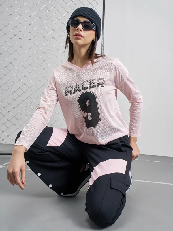 Street By Tokyo Talkies Women Pink Printed V-Neck T-Shirt