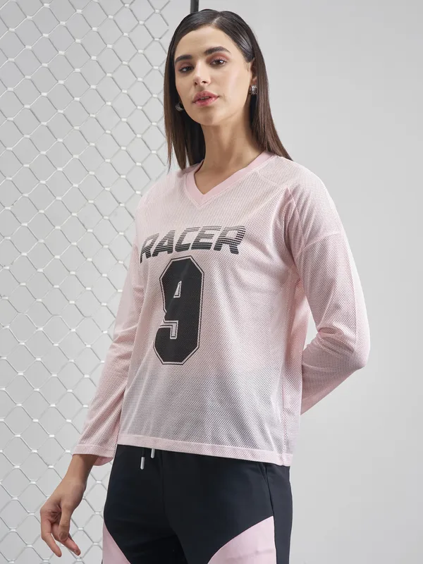 Street By Tokyo Talkies Women Pink Printed V-Neck T-Shirt