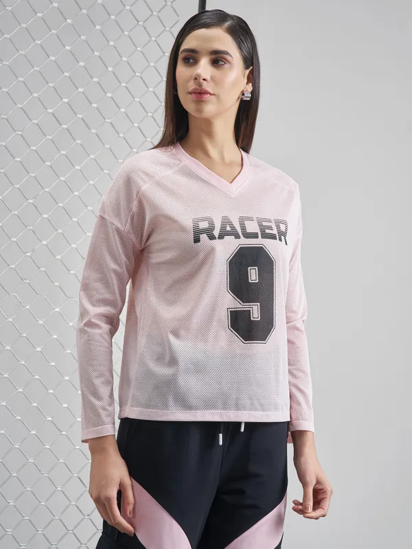 Street By Tokyo Talkies Women Pink Printed V-Neck T-Shirt
