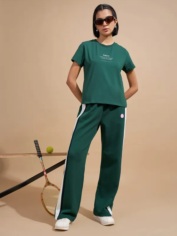 Tokyo Talkies Women Teal Printed Round Neck T-Shirts