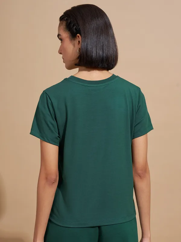 Tokyo Talkies Women Teal Printed Round Neck T-Shirts