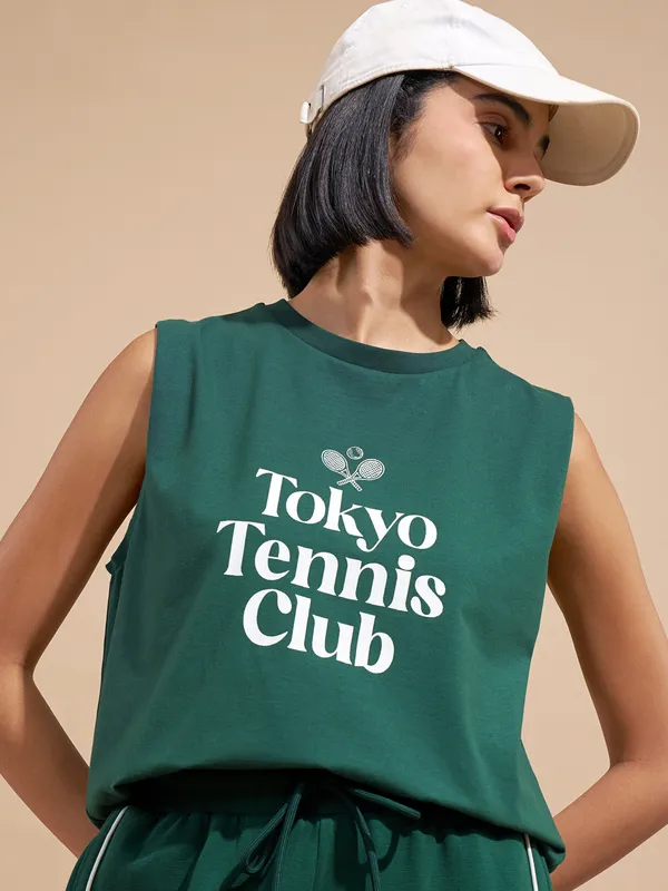 Tokyo Talkies Women Green Printed Round Neck T-Shirts