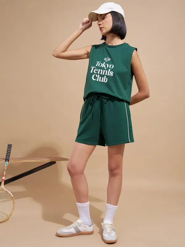 Tokyo Talkies Women Green Printed Round Neck T-Shirts