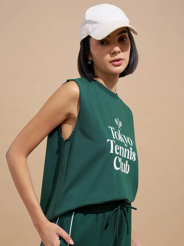 Tokyo Talkies Women Green Printed Round Neck T-Shirts