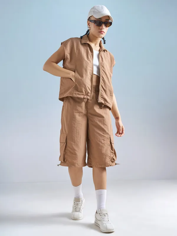 Street By Tokyo Talkies Women Brown Relaxed Fit Cargo Shorts