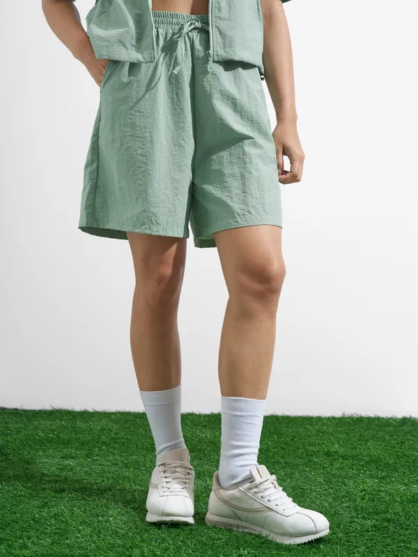 Street By Tokyo Talkies Women Green Regular Fit Shorts