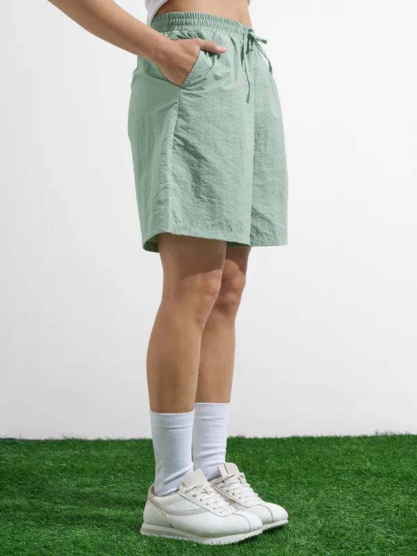Street By Tokyo Talkies Women Green Regular Fit Shorts