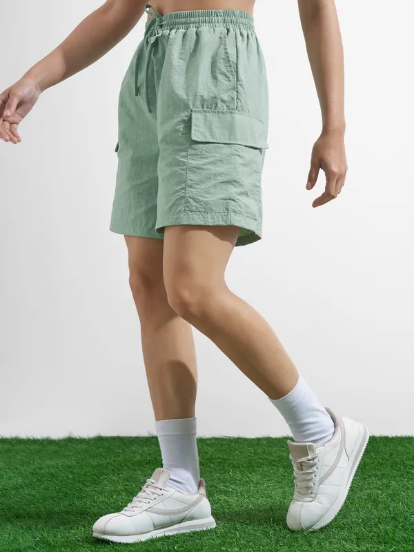 Street By Tokyo Talkies Women Green Regular Fit Shorts