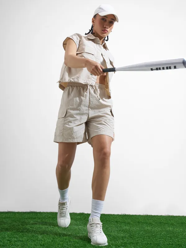 Street By Tokyo Talkies Women Beige Regular Fit Shorts