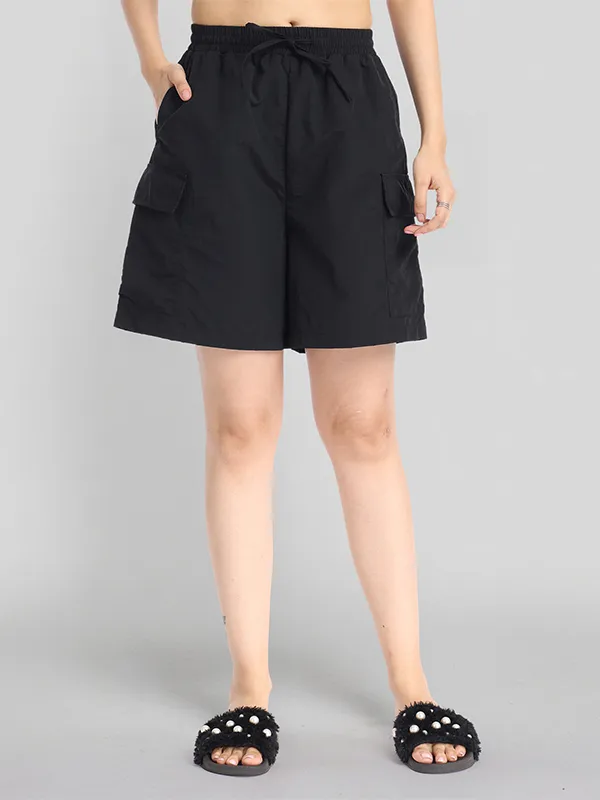 Basics By Tokyo Talkies Women Black Regular Fit Cargo Shorts