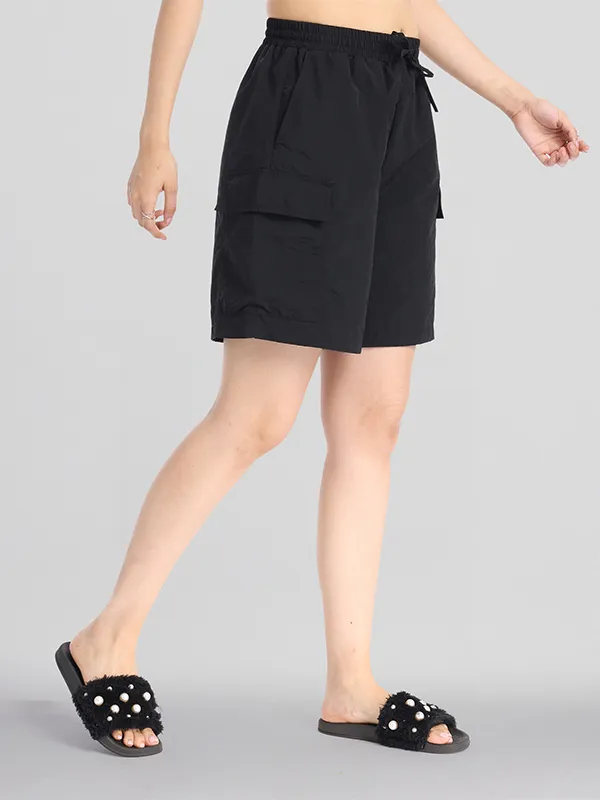 Basics By Tokyo Talkies Women Black Regular Fit Cargo Shorts
