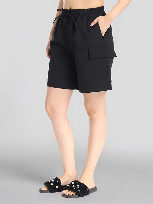 Basics By Tokyo Talkies Women Black Regular Fit Cargo Shorts