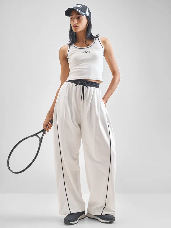Street By Tokyo Talkies Women White Wide Leg Track Pant