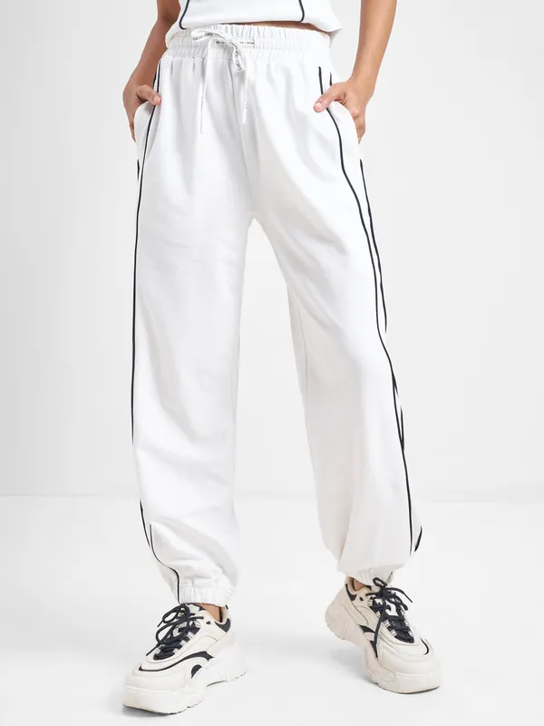 Street By Tokyo Talkies Women White Baggy Track Pant