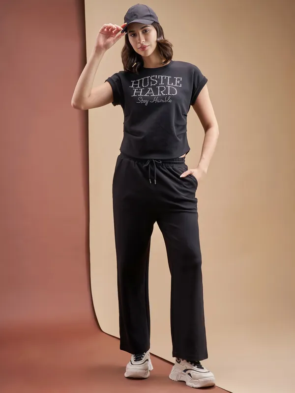 Street By Tokyo Talkies Women Black Relaxed Fit Track Pant