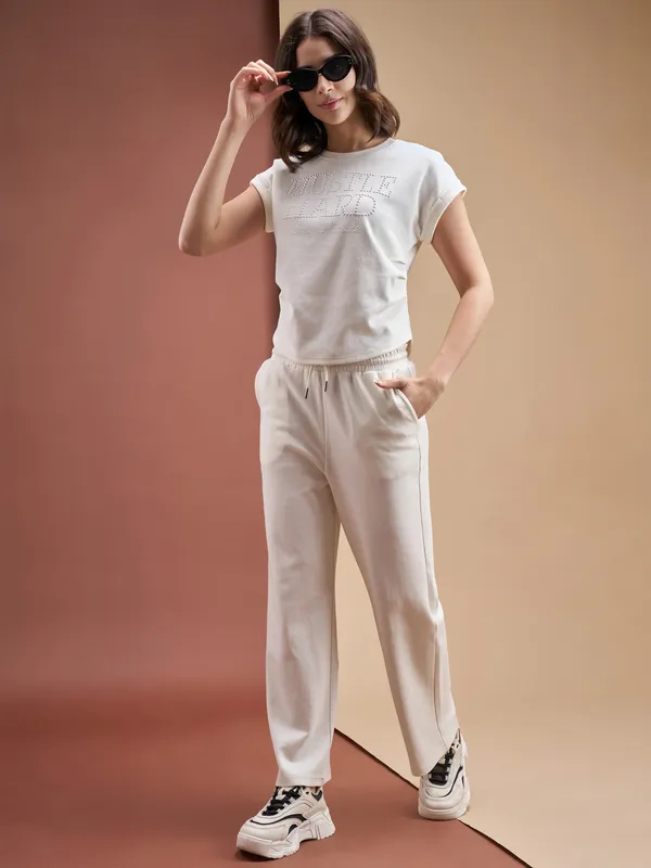 Street By Tokyo Talkies Women Off White Relaxed Fit Track Pant