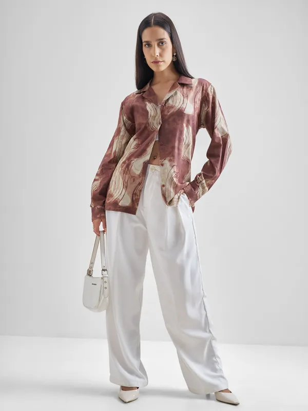 ESPYR By Tokyo Talkies Women Brown Printed Casual Shirt