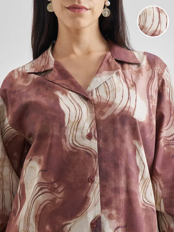 ESPYR By Tokyo Talkies Women Brown Printed Casual Shirt