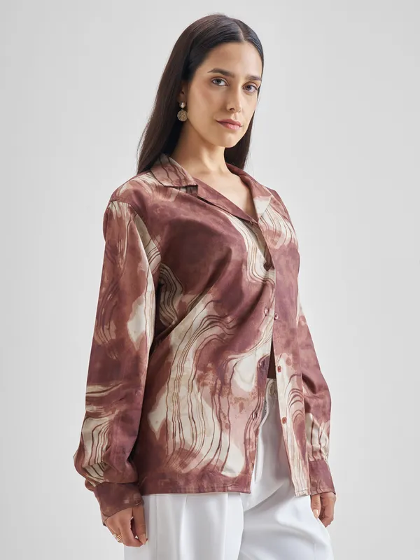 ESPYR By Tokyo Talkies Women Brown Printed Casual Shirt