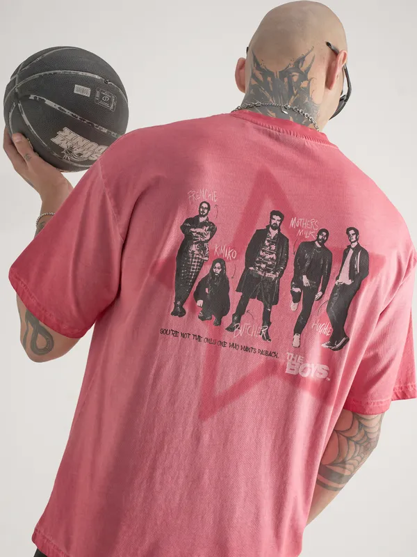 Highlander Men Pink The Boys Printed Round Neck Oversized Fit T-Shirt