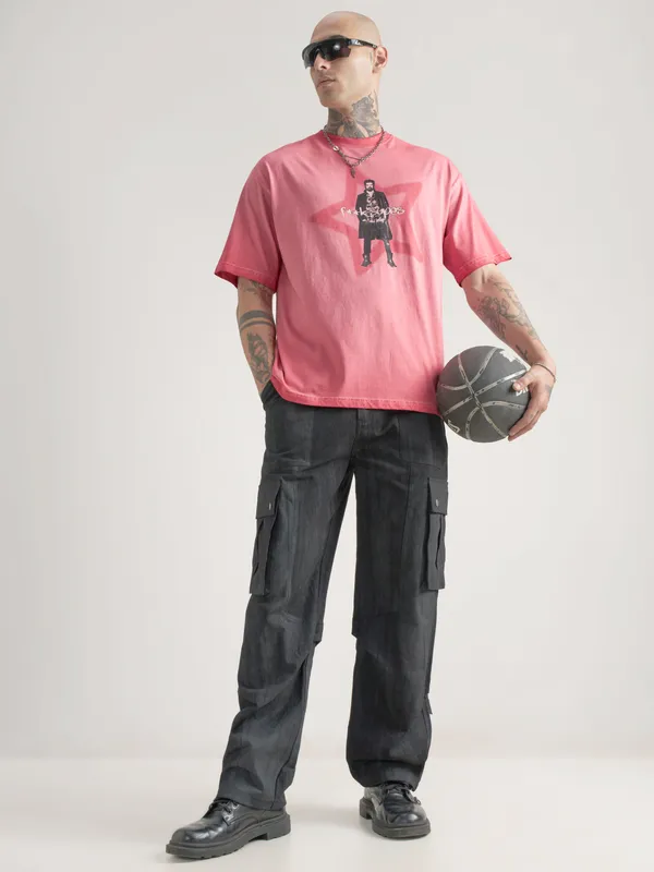 Highlander Men Pink The Boys Printed Round Neck Oversized Fit T-Shirt