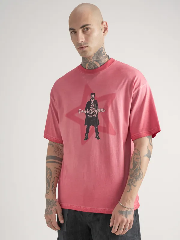 Highlander Men Pink The Boys Printed Round Neck Oversized Fit T-Shirt