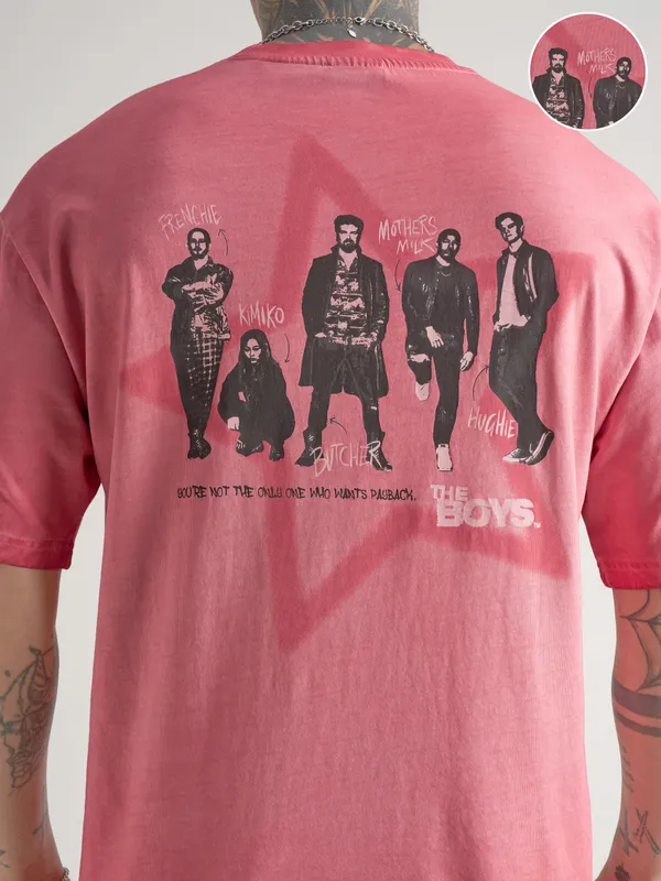 Highlander Men Pink The Boys Printed Round Neck Oversized Fit T-Shirt